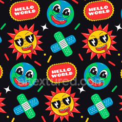 seamless Seamless 3D PBR Texture Featuring Colorful Happy Face Cartoon Pattern texture 8k free download PBR
