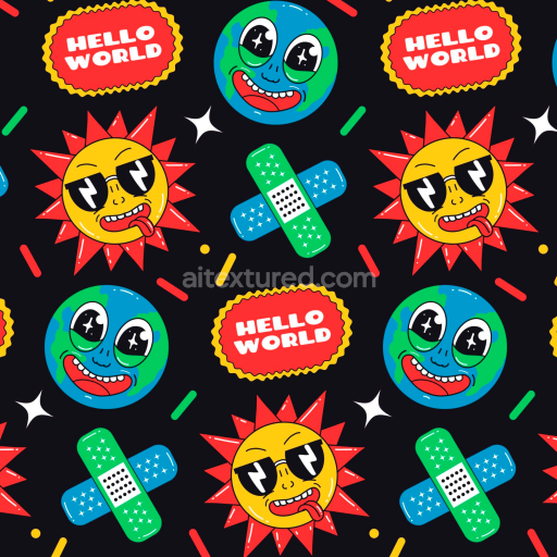 Seamless 3D PBR Texture Featuring Colorful Happy Face Cartoon Pattern