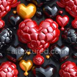 seamless Seamless 3D Inflated PBR Texture of Glossy Heart-Shaped Balloons in Red, Black, and Gold texture 8k free download PBR