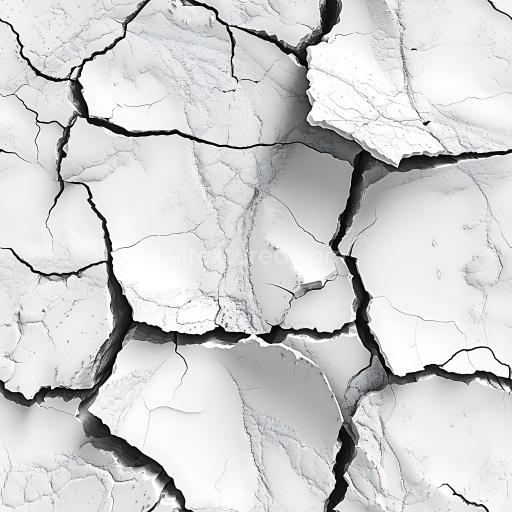 Seamless 3D Cracked White Plaster PBR Texture with Deep Fractures and Layered Cracks