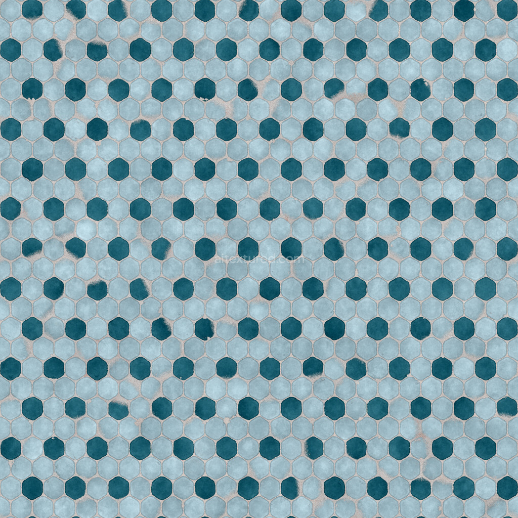 Seamless hexagonal tiles PBR texture in blue tones