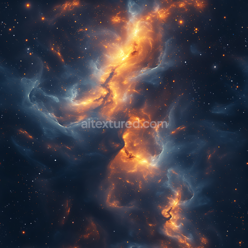 Seamless 3D PBR Nebula Space Texture with Vivid Orange Glows and Soft Blue Cosmic Clouds