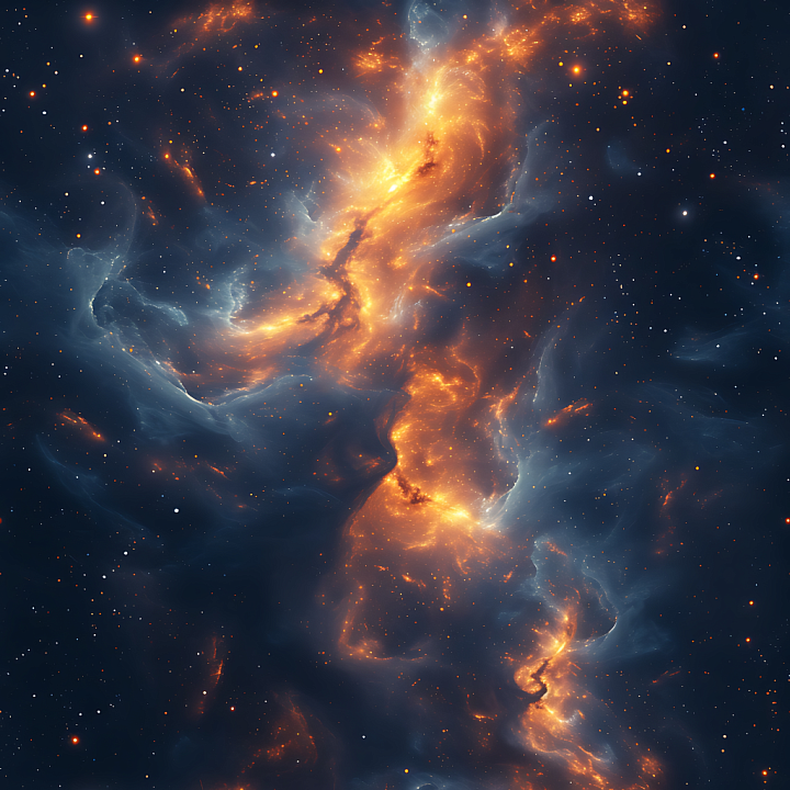 Nebula Space with Vivid Orange Glows and Soft Blue Cosmic Clouds seamless PBR texture preview