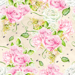 seamless Seamless 3D PBR Texture of Watercolor Pink and White Roses with Green Leaves texture 8k free download PBR