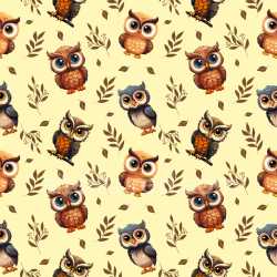 Pattern Bundle - Seamless 3D PBR Pattern Texture Featuring Cute Cartoon Owls with Foliage on Light Backgro… texture preview