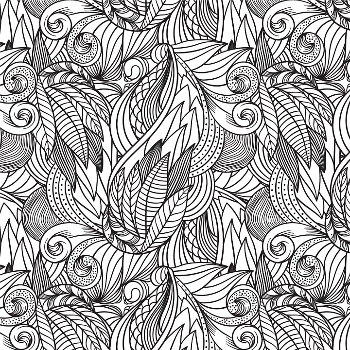 White & Black of Black and White Intricate Floral Line Art Pattern seamless PBR texture preview