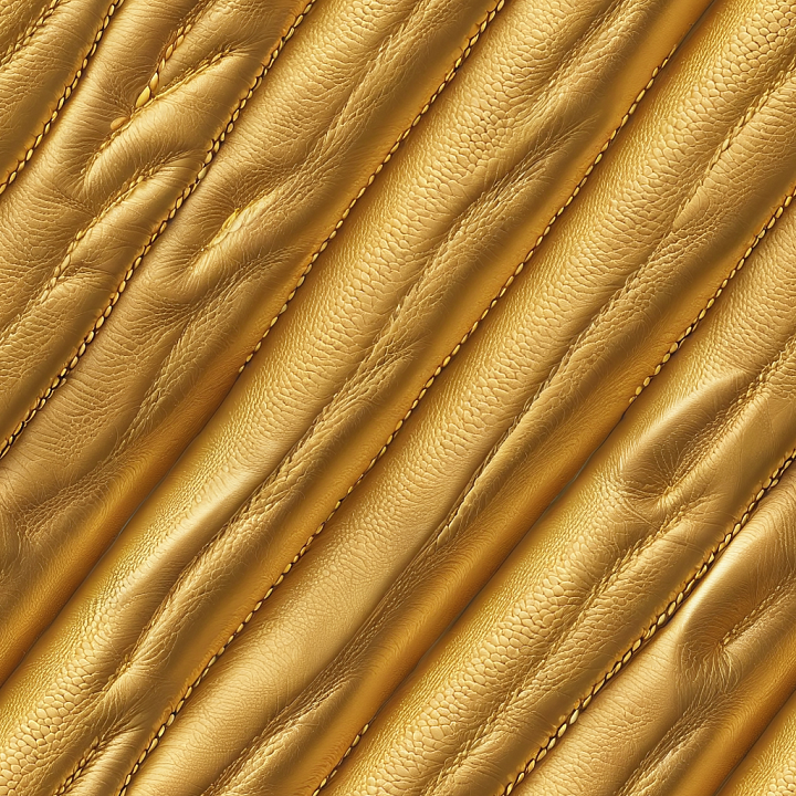 Golden Quilted Leather with Stitched Padded Panels seamless PBR texture preview