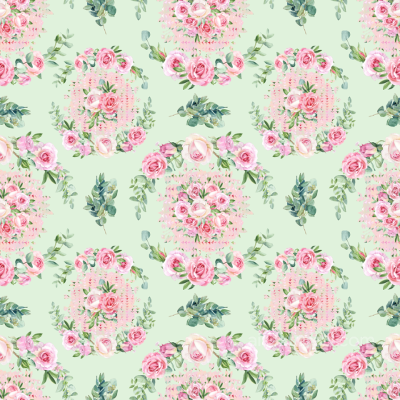 Floral Watercolor Fabric Texture with Pink Roses on Light Green Background Floral texture preview