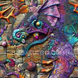 seamless Seamless 3D PBR Texture Featuring Colorful Urban Graffiti Mural with Sculpted Relief texture 8k free download PBR