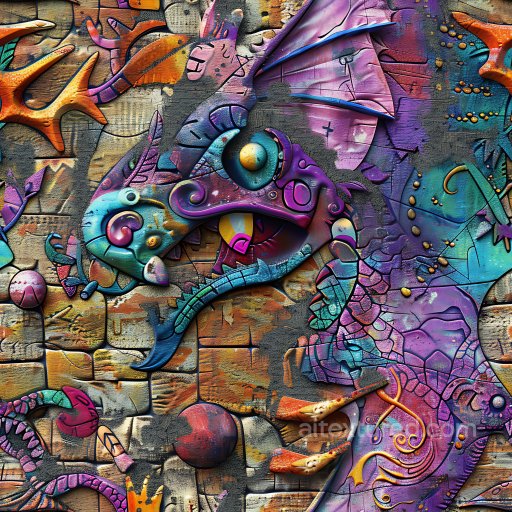 Seamless 3D PBR Texture Featuring Colorful Urban Graffiti Mural with Sculpted Relief texture preview