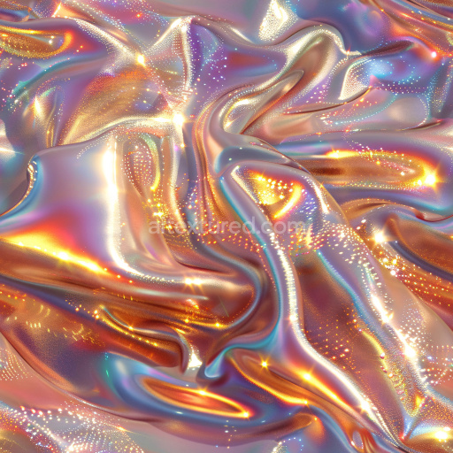 Seamless 3D PBR glossy iridescent fabric texture with dynamic folds and sparkles