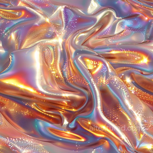 Seamless 3D PBR glossy iridescent fabric texture with dynamic folds and sparkles texture preview