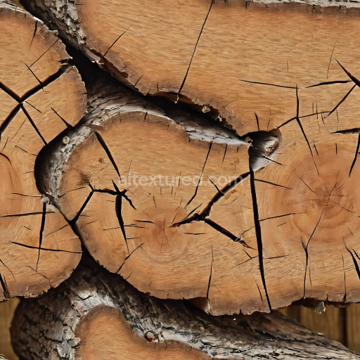 Seamless 3D Weathered Oak Log Crosscut PBR Texture with Natural Cracks