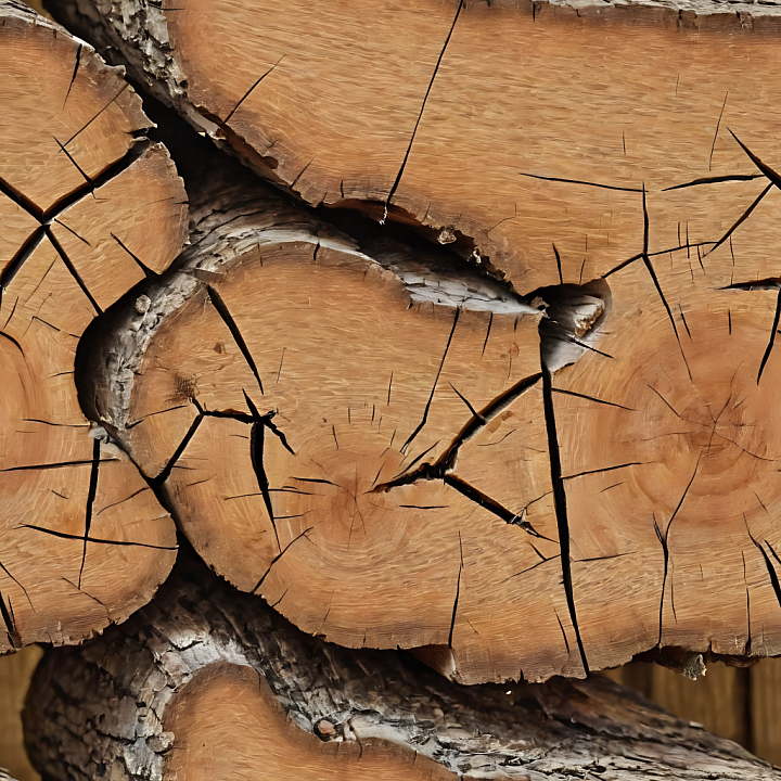 Weathered Oak Log Crosscut with Natural Cracks Wood seamless PBR texture preview