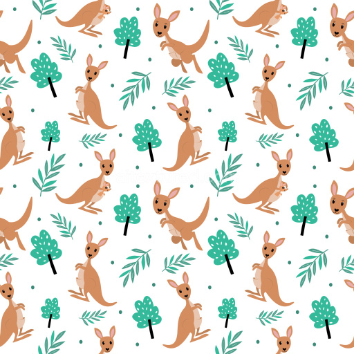 Pattern Bundle - Seamless 3D Cartoon Kangaroo Pattern PBR Texture with Playful Green Foliage texture preview