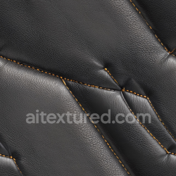 seamless Seamless 3D Quilted Black Leather PBR Texture with Orange Stitched Detailing and Fine Grain texture 8k free download PBR