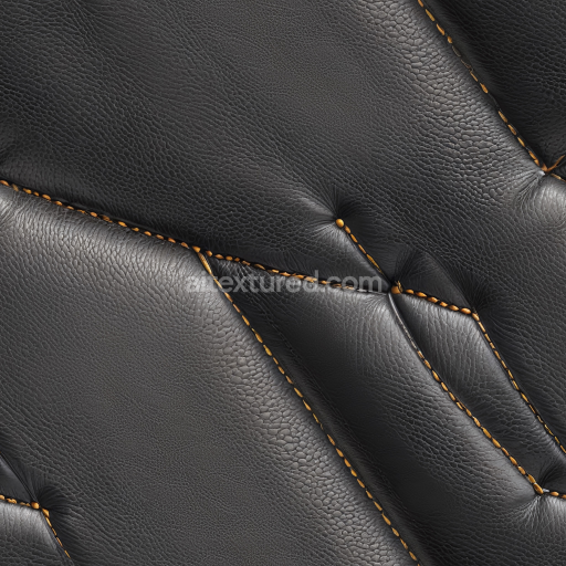 Preview — Seamless 3D Quilted Black Leather PBR Texture with Orange Stitched Detailing and Fine Grain