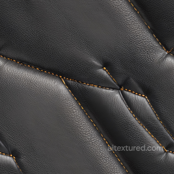 Quilted Black Leather PBR Texture with Orange Stitched Detailing and Fine Grain Leather texture preview