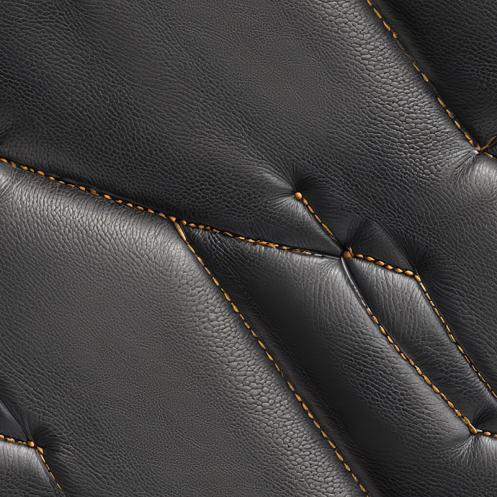 Quilted Black Leather with Orange Stitched Detailing and Fine Grain seamless PBR texture preview