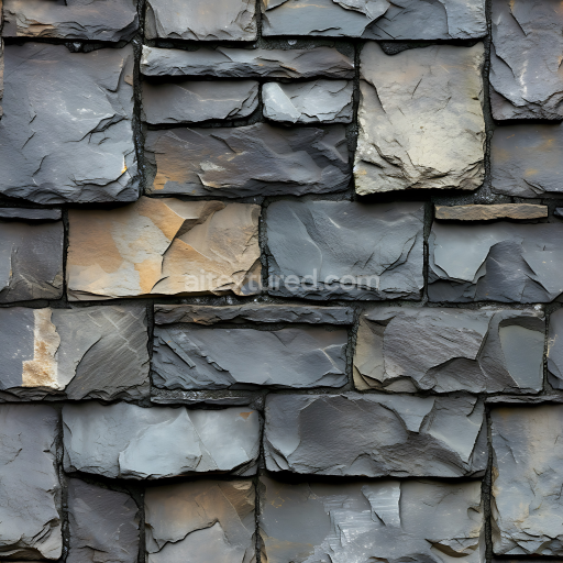 Seamless 3D Weathered Slate Stone Wall PBR Texture with Rough Fractured Surfaces