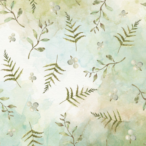 Seamless 3D PBR Texture of Soft Watercolor Greenery with Delicate Ferns and Leaves