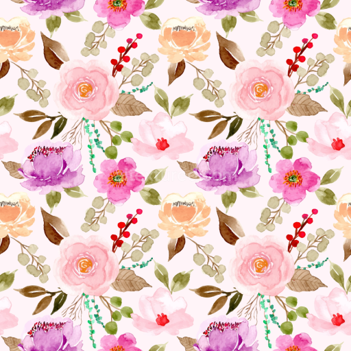 Seamless 3D PBR Watercolor Floral Texture with Pastel Pink and Lavender Flowers