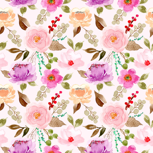 Watercolor Floral Texture with Pastel Pink and Lavender Flowers seamless Floral PBR texture