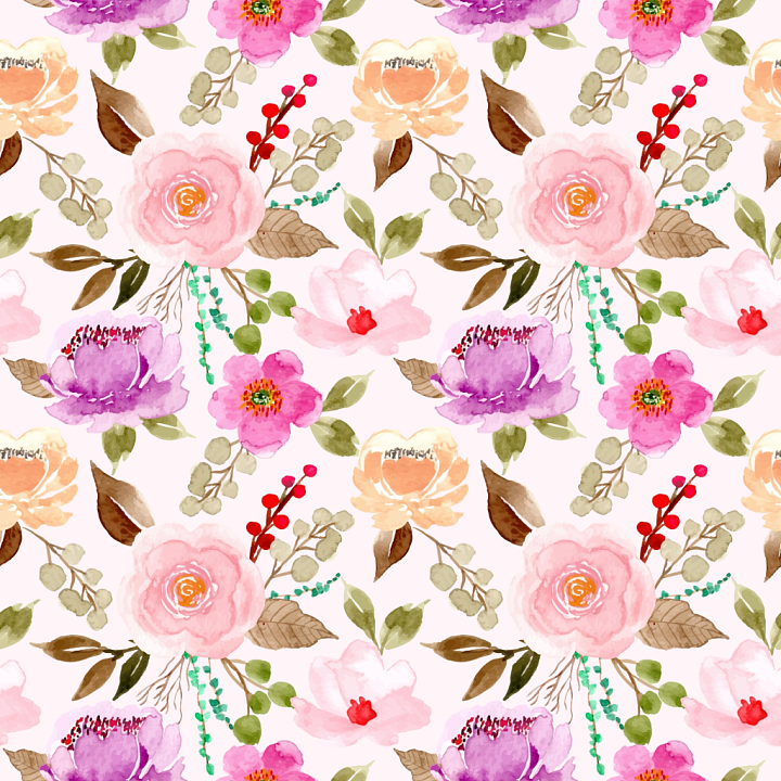 Watercolor Floral with Pastel Pink and Lavender Flowers seamless PBR texture preview