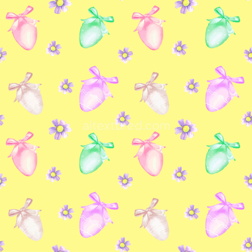 Seamless 3D PBR Texture of Pastel Easter Eggs and Flowers on Yellow Background