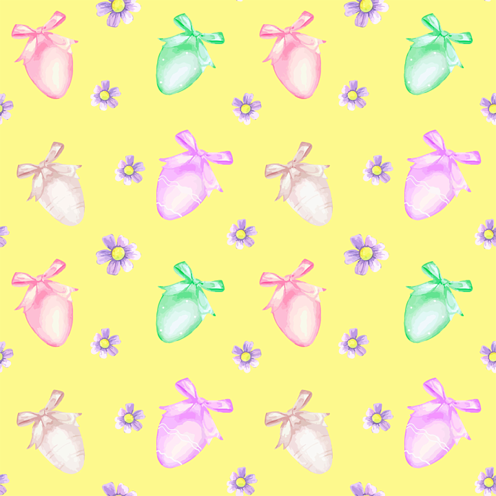 All Christmas Digital paper of Pastel Easter Eggs and Flowers on Yellow… seamless PBR texture preview