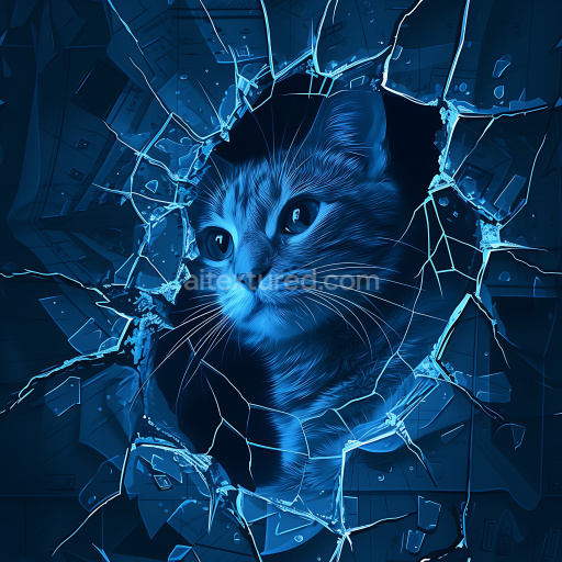 Seamless 3D cracked and shattered glass PBR texture with shattered holes and blue tinted pattern