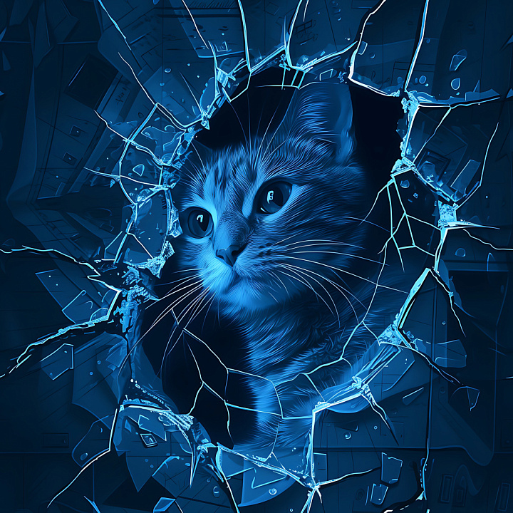 Cracked And Shattered Glass With Shattered Holes And Blue Tinted Pattern seamless PBR texture preview