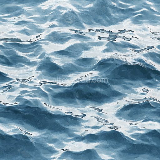 Seamless 3D Water PBR Texture of Stylized Ocean Surface with Reflective Waves