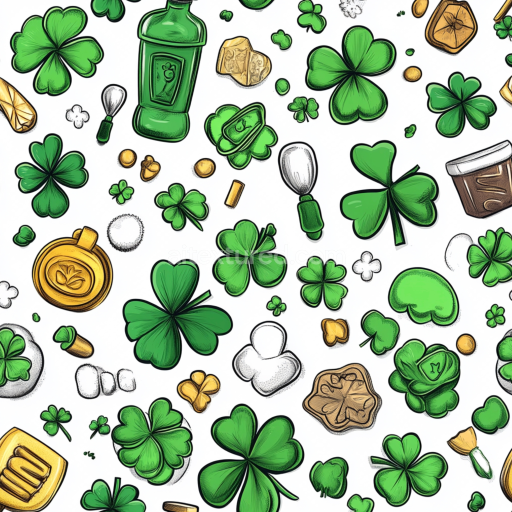 Preview — Seamless 3D PBR Texture Featuring Hand-Drawn Shamrocks & St Patrick Icons
