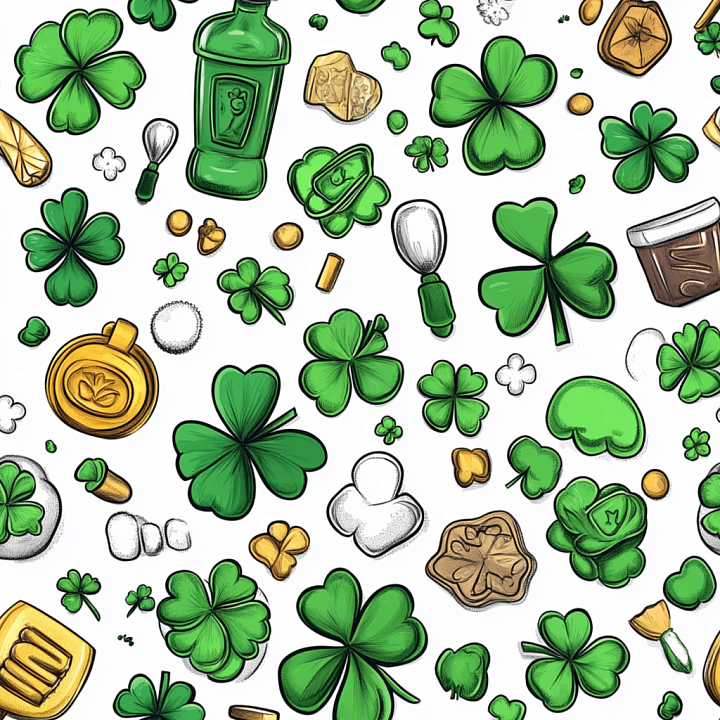 Featuring Hand-Drawn Shamrocks & St Patrick Icons seamless PBR texture preview