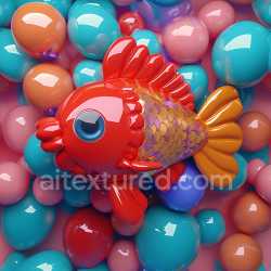 seamless Seamless 3D Inflated PBR Texture Featuring Glossy Vinyl Fish With Colorful Bubbles texture 8k free download PBR