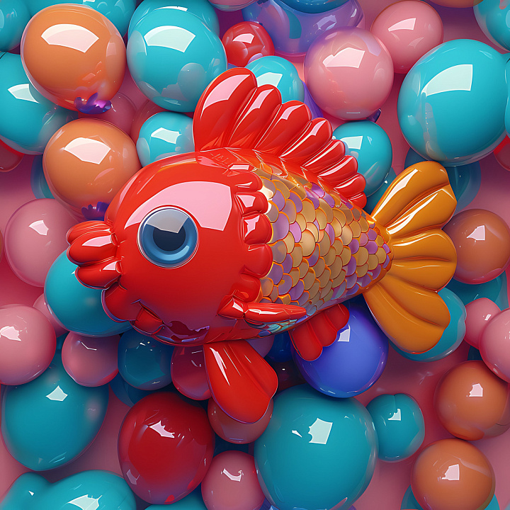 Inflated Featuring Glossy Vinyl Fish With Colorful Bubbles seamless PBR texture preview