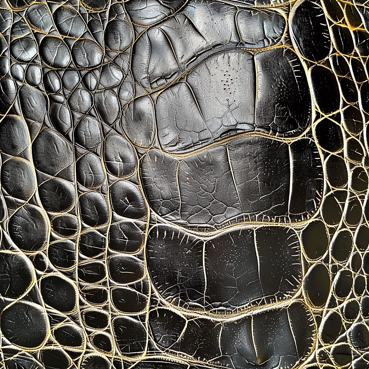 Crocodile Embossed Black Leather with High-Gloss Finish seamless PBR texture preview