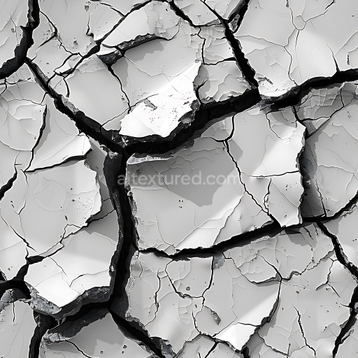 Seamless 3D PBR cracked concrete texture with deep jagged fractures and chipped edges