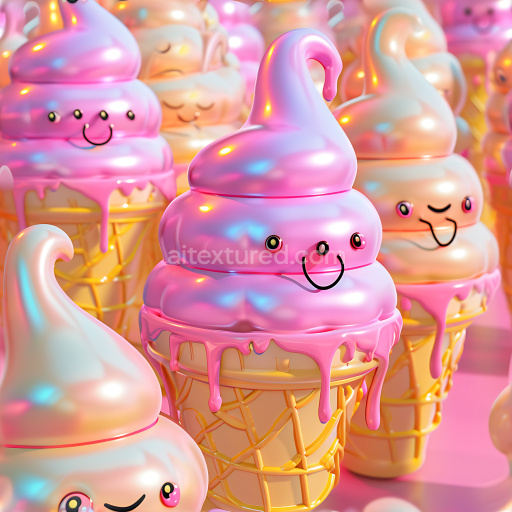 Seamless 3D Inflated PBR Texture of Glossy Pink Swirled Soft Polymer