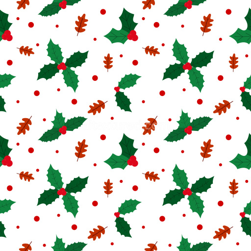 Pattern Bundle - Seamless 3D Pattern PBR Texture with Holly Leaves and Oak Acorns in Festive Holiday Colors texture preview