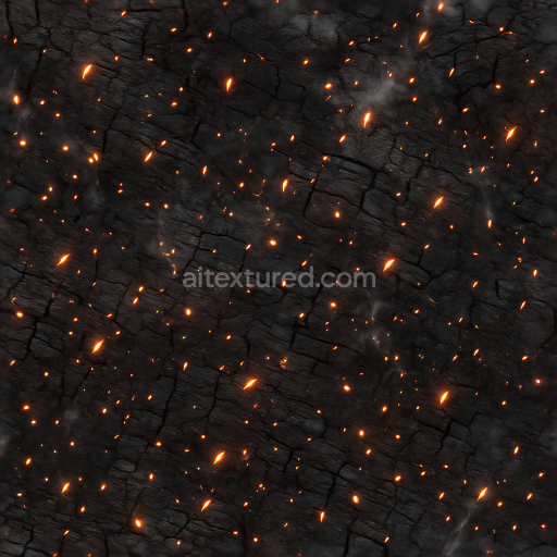 Seamless 3d texture pbr 8k fire sparks and fire spark dust on charred wood
