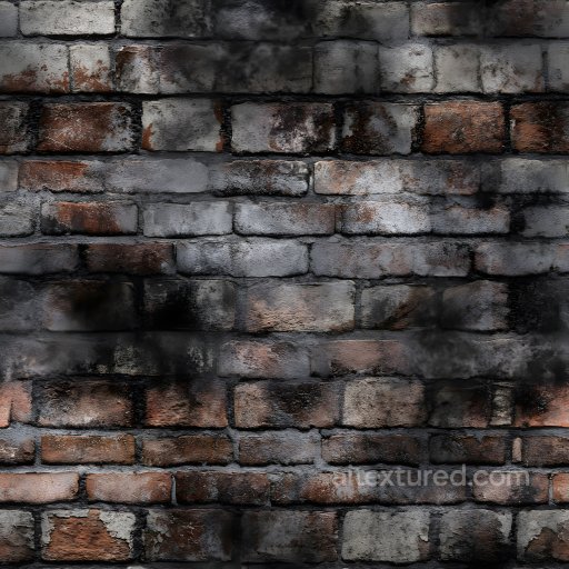 Cracked Brick Wall Texture with Dark Stains and Weathered Surface seamless Brick PBR texture