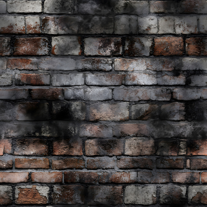 Cracked Brick Wall with Dark Stains and Weathered Surface seamless PBR texture preview