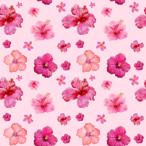 Pattern Bundle - Seamless 3D Pattern PBR Texture with Watercolor Pink Hibiscus Flowers on Soft Pink Backgr… texture preview