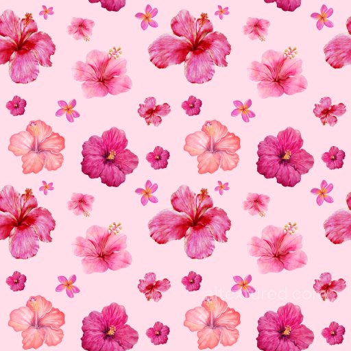Pattern PBR Texture with Watercolor Pink Hibiscus Flowers on Soft Pink Background seamless Pattern Bundle PBR texture