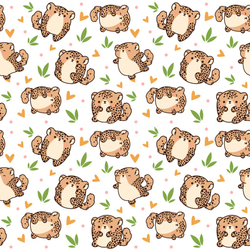 Pattern Bundle - Seamless 3D Pattern PBR Texture Featuring Cute Cartoon Leopard Motifs with Heart and Leaf… texture preview
