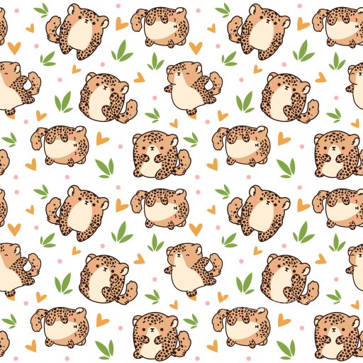Pattern PBR Texture Featuring Cute Cartoon Leopard Motifs with Heart and Leaf Accents seamless Pattern Bundle PBR texture