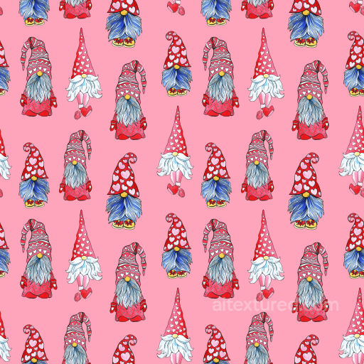 with Cute Valentine Gnome Pattern on Pink Background seamless All Easter Digital paper PBR texture