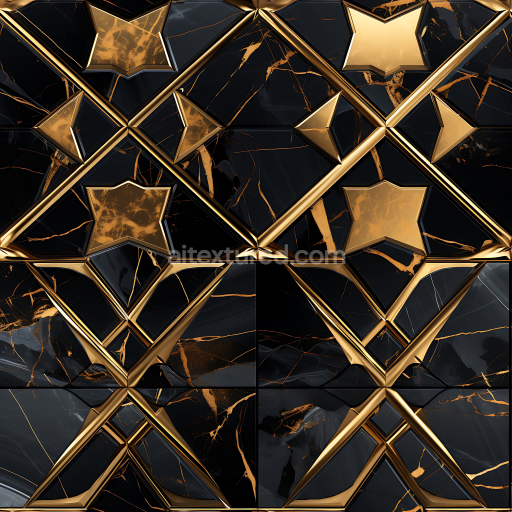 Seamless 3D Black Marble and Gold Patterned Flooring PBR Texture